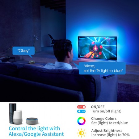 Meidong LED Stripe Lights Works with Alexa Google Home WiFi RGB LED Light Strips 16 Million Colors Music Sync 5050 LED Light with Remote App Control for Bedroom/Bar/Party/Home Decoration/16.4ft